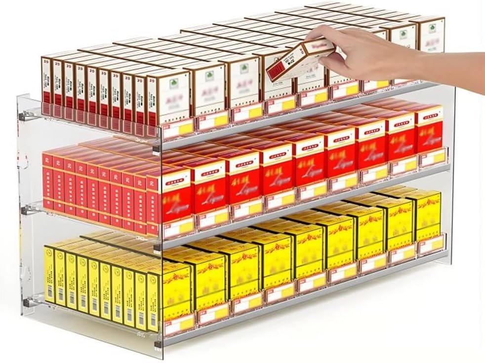 Store Display Shelves, Rectangular Cigarette Case Holder, Cigarette Display Holder, Wall Mounted Cigarette Rack, Multi-tier Candy Rack, Supermarket Shelf Organizer ( Color : Clear , Size : 31.5x28.4x3