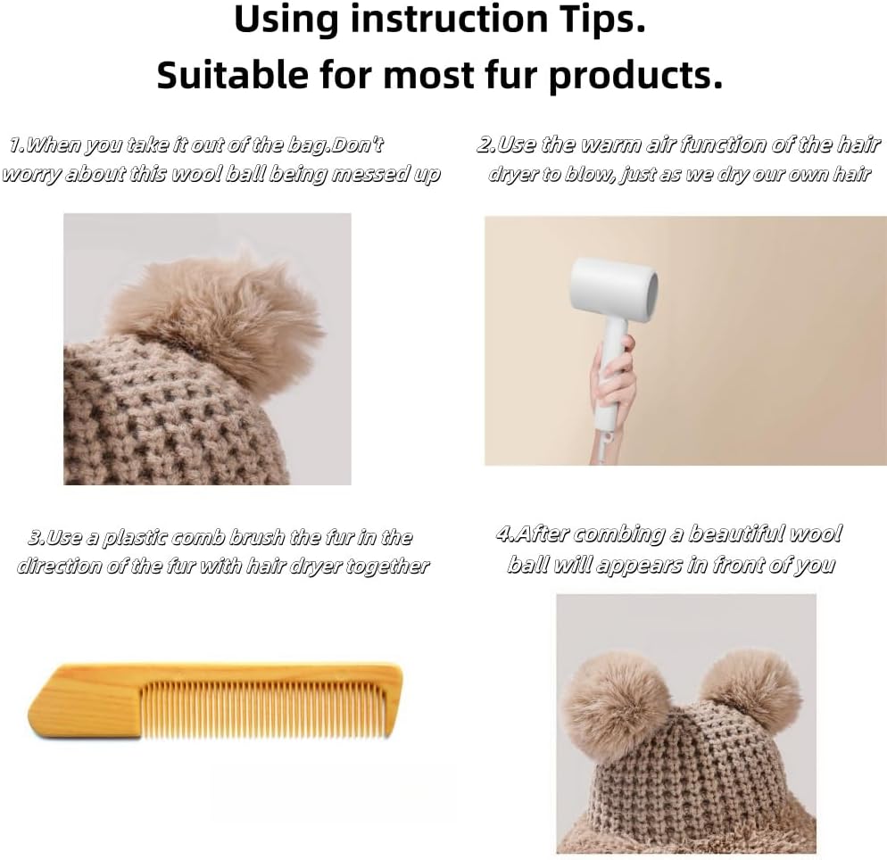 Womens Winter Knitted Beanie Hat with Double Faux Fur Pompom Fuzzy Warm Knit Ski Skull Cap for Women - Image 7