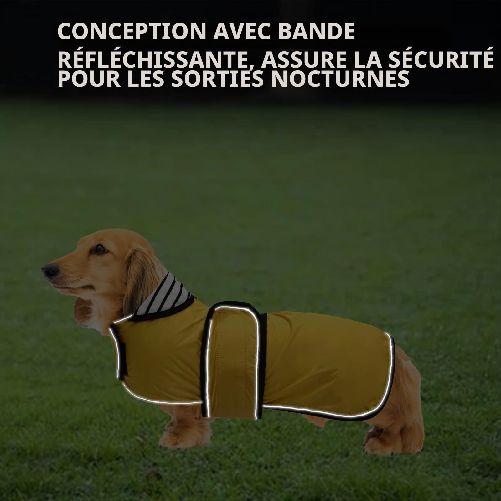 Geyecete - Imperméable Veste pour Chien Teckel, réglable et légère Manteau avec Sangles réfléchissantes et Trou pour Harnais,Vêtement pour Petit Moyen Gros Chiens-Jaune-S