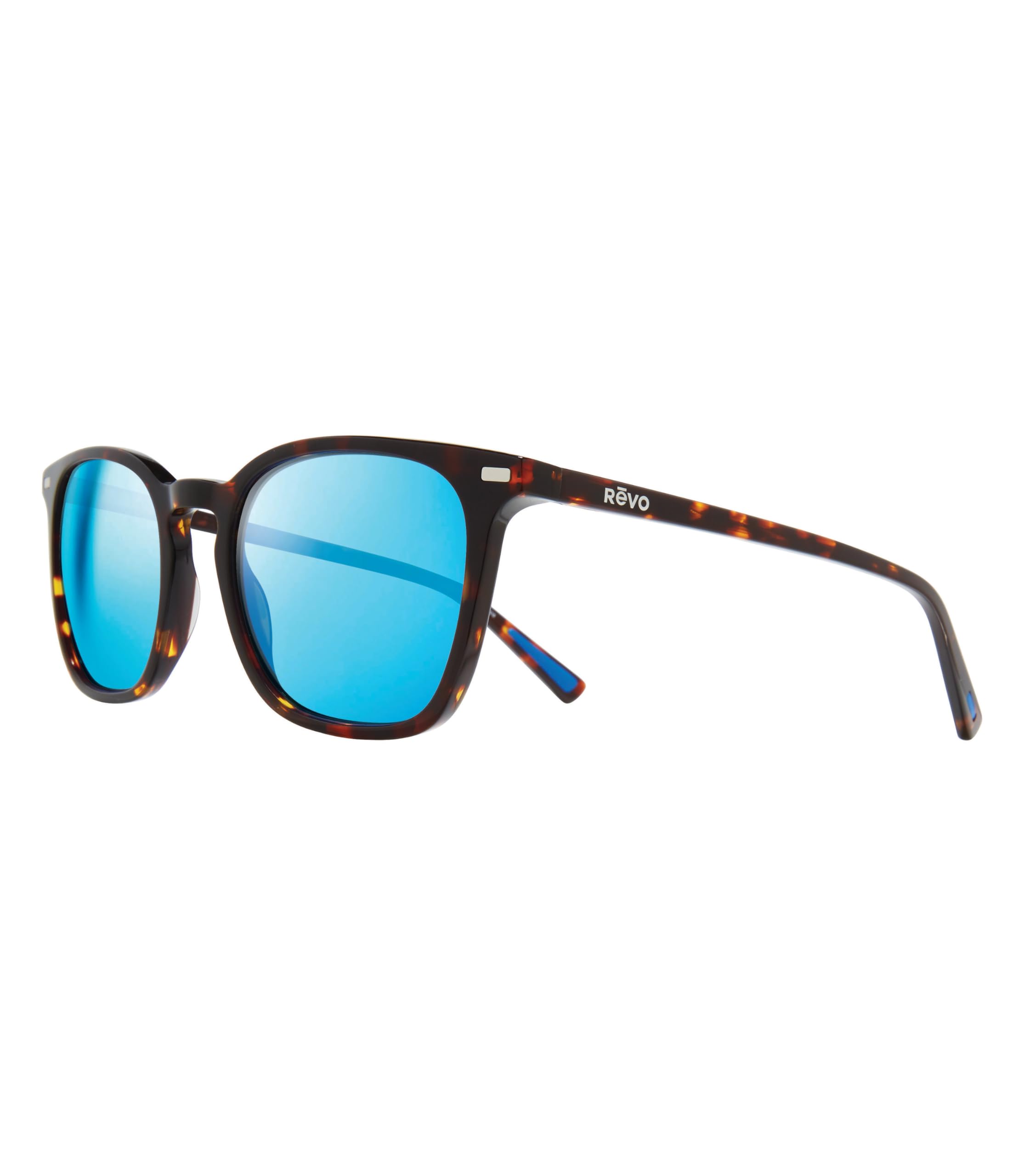 Revo Occhiali da sole Watson: lenti in cristallo polarizzato con montatura a ponte rettangolare, montatura tartaruga con lenti blu