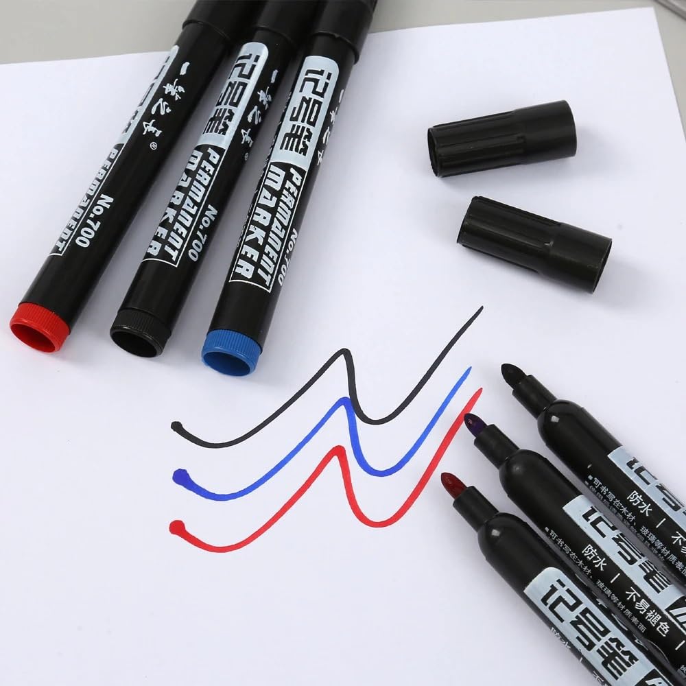 EPANO Marker na bazie oleju, wodoodporny, szybkoschnący, czarny, niebieski, czerwony, atrament, permanentny, do metalu, szkła, artykułów papierniczych, rysunków, przyborów szkolnych (50 szt. niebieski