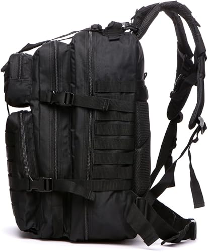 GUJOIN Zaino tattico da 50 litri con sistema molle, grande capacità militare, impermeabile, per emergenze di 3 giorni di caccia, escursionismo e campeggio, zaino per attività all'aperto, Nero , 50L - 3