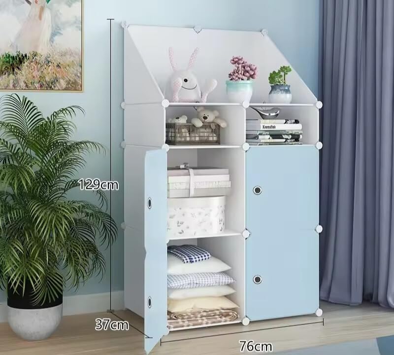 Image of EXVITO 4+2 Door Kids Plastic Wardrobe for Clothes, Foldable Plastic Almirah for Clothes, Collapsible Wardrobe for Storage, Baby Cupboard for Clothes, Storage Rack for Kids - Blue