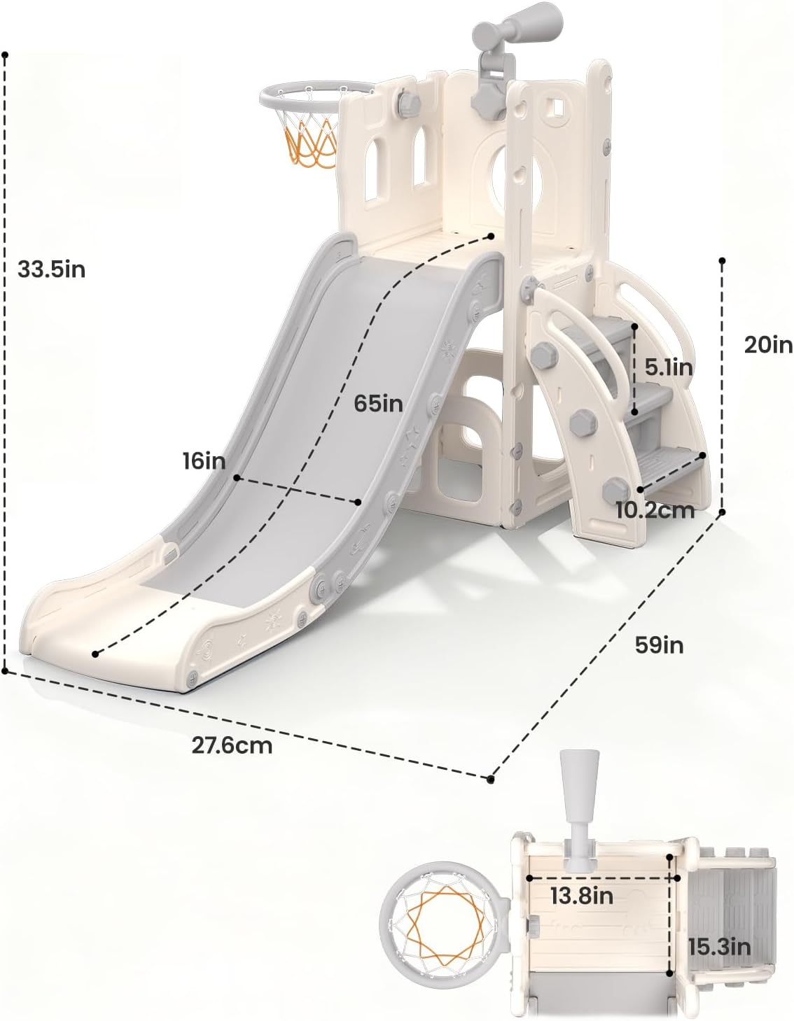 Kids Slide Playset with Basketball Hoop & Telescope, Indoor Outdoor Toddler Slide and Climber for Boys and Girls, Playground Toy, Fun Playset Gift for Kids