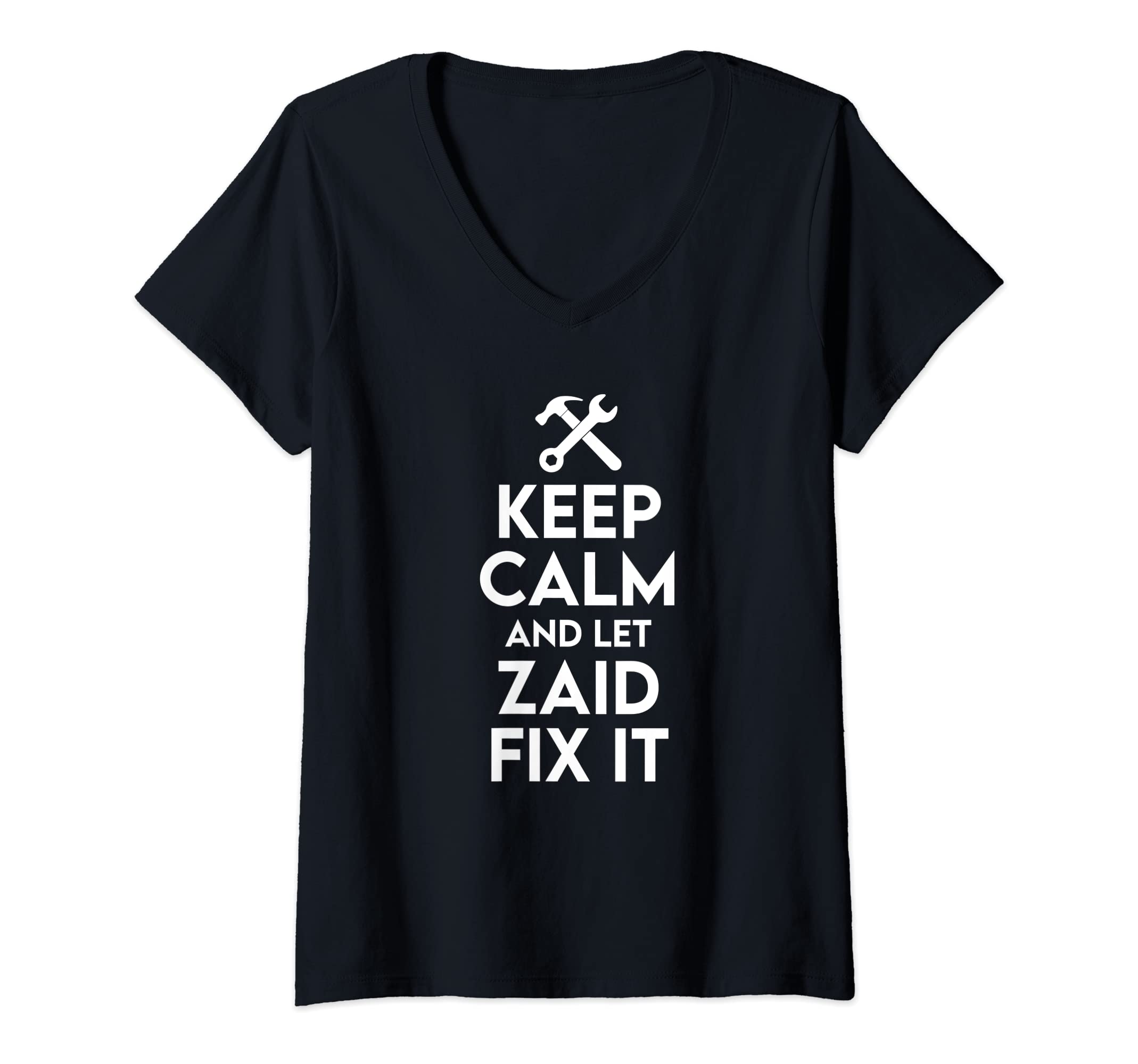 Womens Zaid Handyman Birthday Name Personalized Zaid Mechanic V-Neck T-Shirt