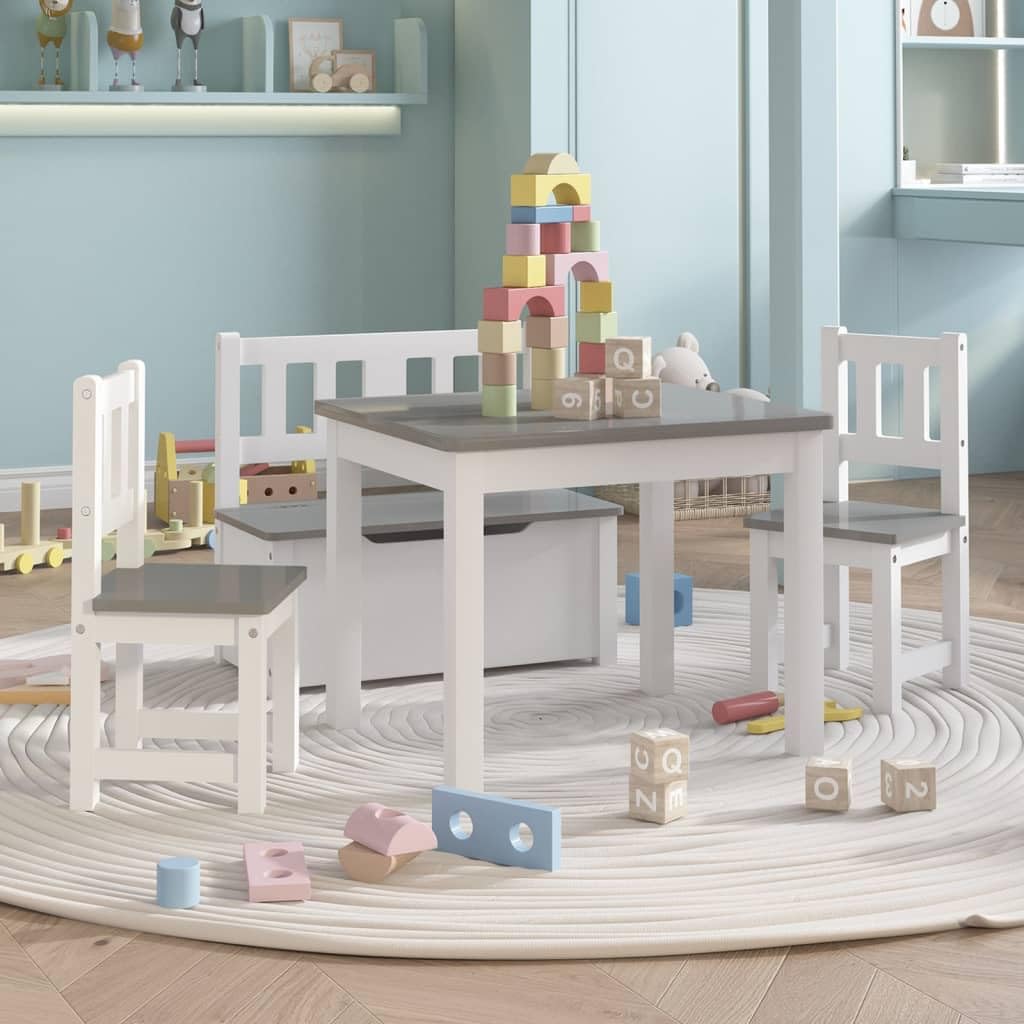 Generico Set Tavolo e Sedie per Bambini 4 Pezzi Bianco e Grigio in MDF,Mobili per Bebè e Bimbi,Set di mobili per Bebè e bimbi-10411