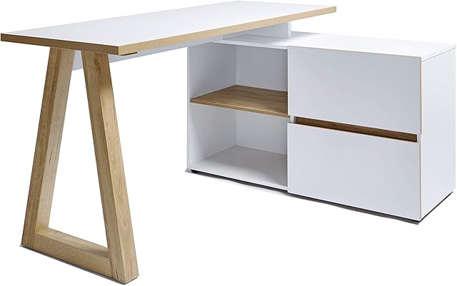 Amazon Brand - Movian Stanberg 2-Drawer Corner Desk with 2-Storage Compartments, 140 x 110 x 76cm, White/Oak-Effect