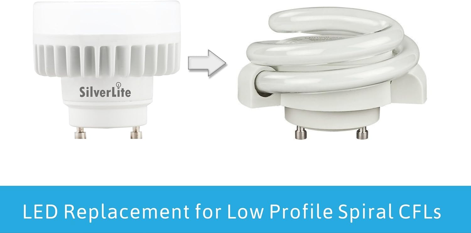 Get Special Price Silverlite 9w LED Mini Puck GU24 Light Bulb Triac Dimming,18w Low Profile Spring CFL Equivalent,50000hrs,800LM,Warm White(3000K),120V,Suitable for Totally Enclosed Indoor&Outdoor Fixture,UL Listed