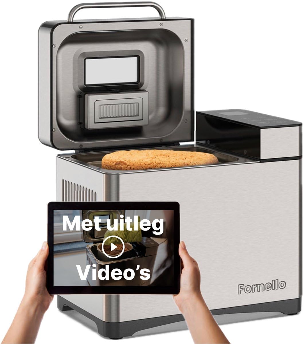 Machine à pain avec moule à pain en céramique | Pas de trou dans le pain | 19 programmes inclus sans gluten et levain | Avec livre de recettes, minuterie et distributeur de noix