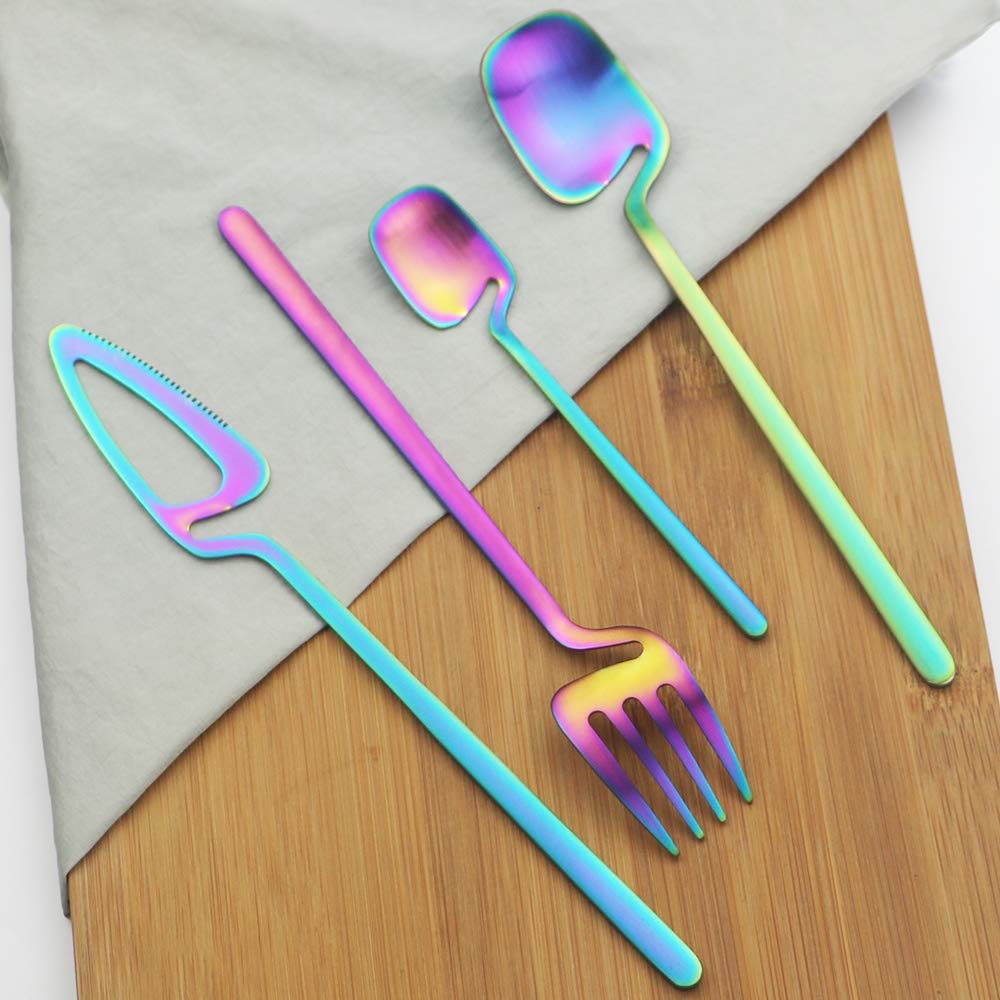 puzhler 18/10 Stain Multicolor Flatware Serving Set Silverware Set 304 Stainless Steel Flatware Cutlery Set| 4-Piece Adaline Royal Modern Matte Finish|Christmas Birthday Wedding Gift (Rainbow)
