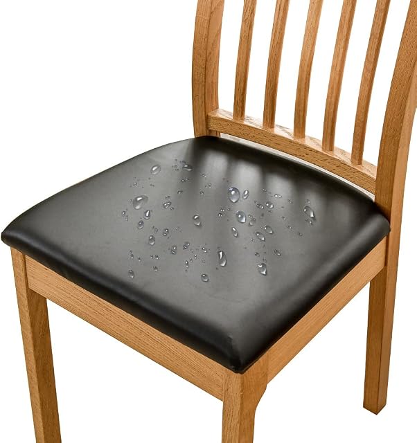 Bestenrose Dining Chair Covers for Set of 4 Waterproof Seat Slipcover PU leather Seat Covers for Dining Room kitchen Chairs Removable Chair Seat Cushion Cover with Fixing Buckle