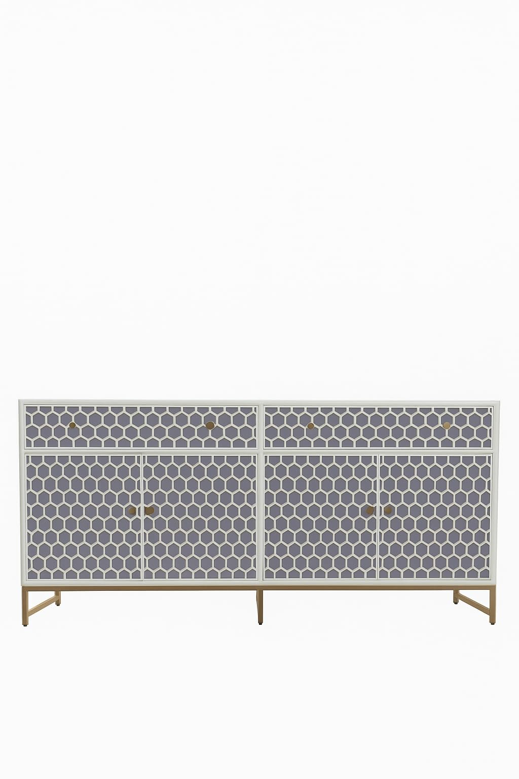 ukindianfurniture Bone Inlay Sideboard Cabinet – Handmade Grey & White Geometric Pattern with Brass Base – 4 Door, 2 Drawer Storage-picture-12