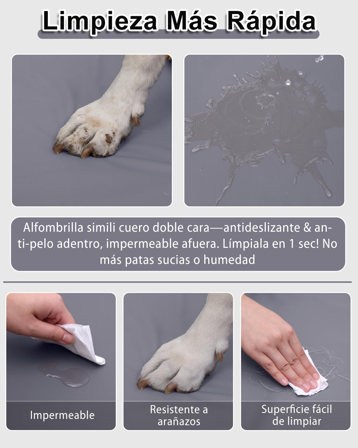 Favodormir Cama Perro Mediano Impermeable-90x57cm,Alfombra para Perros en Cuero Artificial,Colchón Lavable & Fácil de Limpiar,Exterior Portátil & Compacto Tapete Perro,Interior & Viaje,Gris - 4