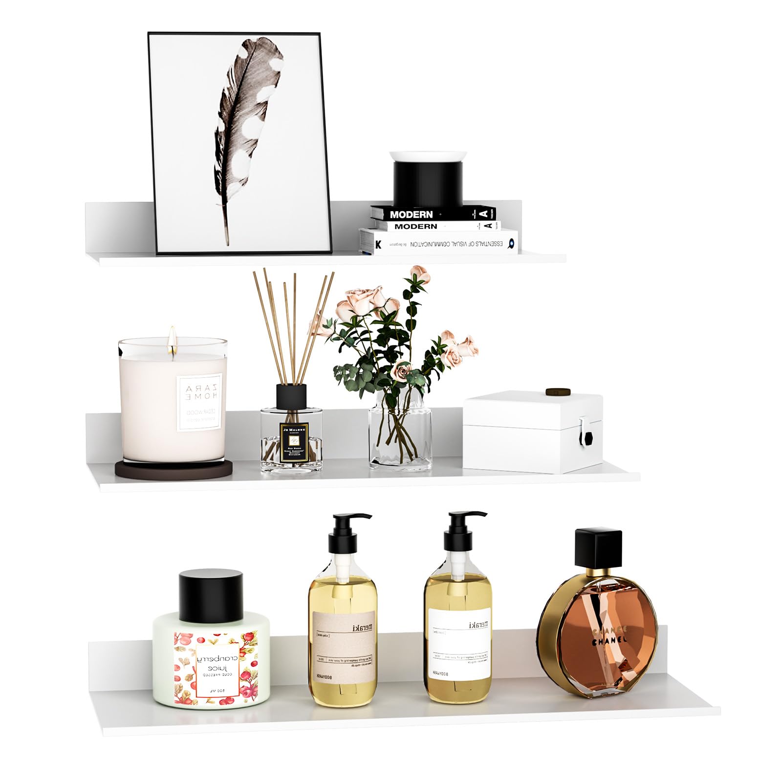 Wisfame White Floating Shelves for Wall Set of 3
