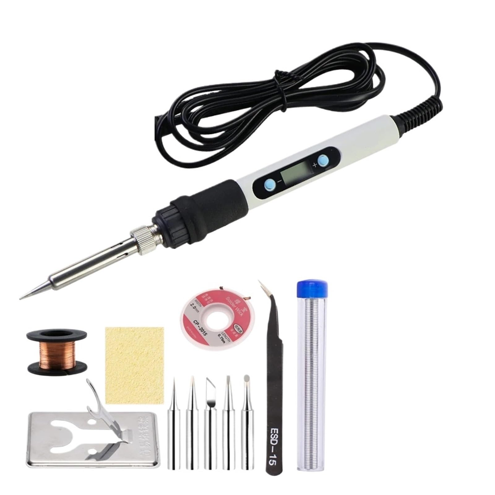 Kit De Fer À Souder Électrique 80 W, Outil Soudage Numérique Température Réglable, Étain Avec Pointes, Outils Réparation Chauffage Rapide(White,Set-3)