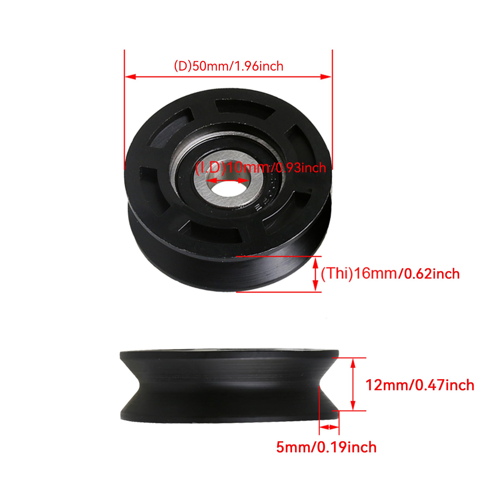 Gleitrollen mit Kunststoffbeschichtung, 10 mm ID x 50 mm Außendurchmesser, 8 Stück