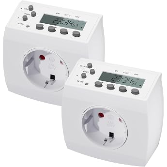 HBN Digital Timer Set of 2 Weekly Timer with 8 Switching Programmes Timer Socket for Indoor Use Random Function 16 A/3680 W