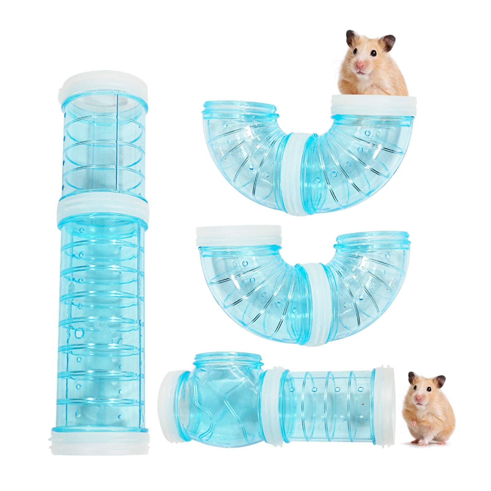 Hamster Tube Set, DIY Creative Connection Tunnel Practice Toys Transparent Bent Pet Cage Transformation Outside Hamster Toys to Expand the Space Movement Tunnel-Blue