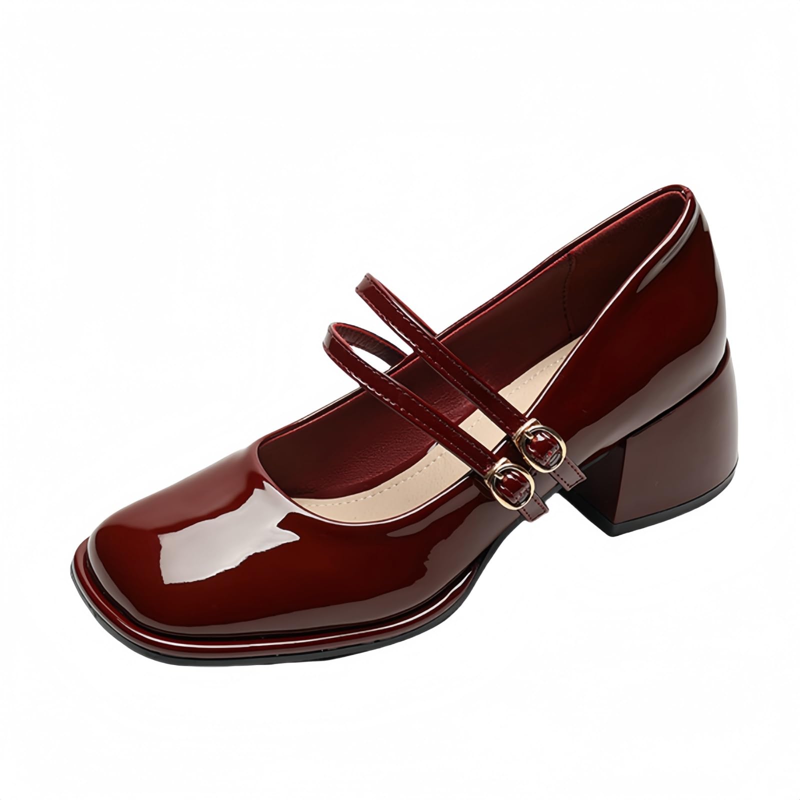 Plateforme en Cuir breveté pour Femmes Mary Janes Robe Pompes Gothique Chaussures à Talons Gros Bas Douce Lolita fermée Orteil Cheville Bracelet réglable