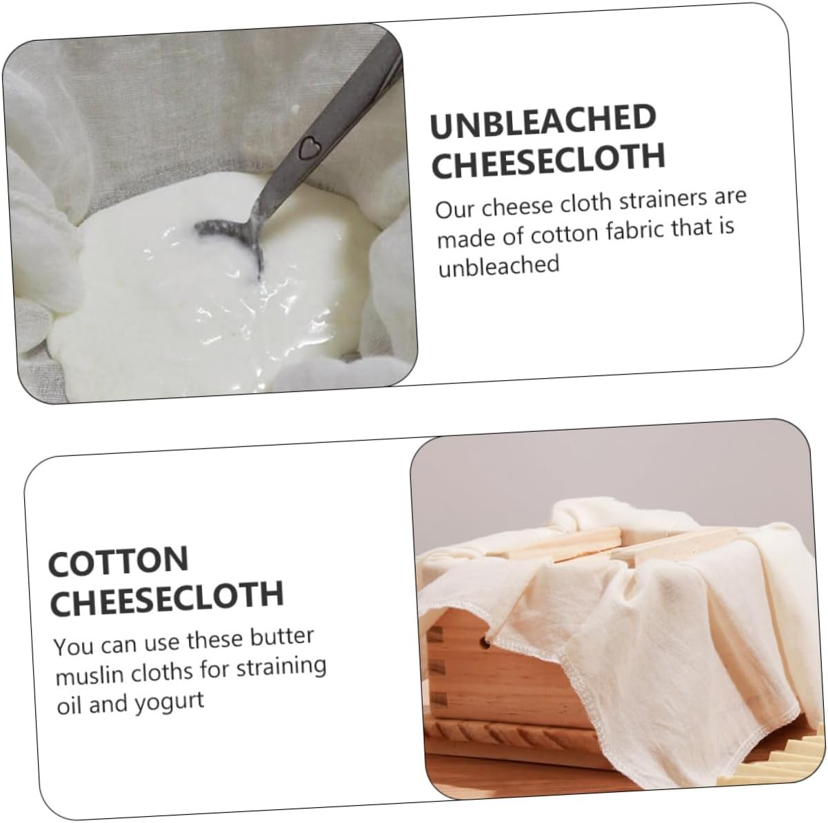 2pcs Unbleached Cheesecloth Kitchen Cloths Multipurpose Straining for Cheese Making Baking and Canning for Yogurt and Tofu Preparation