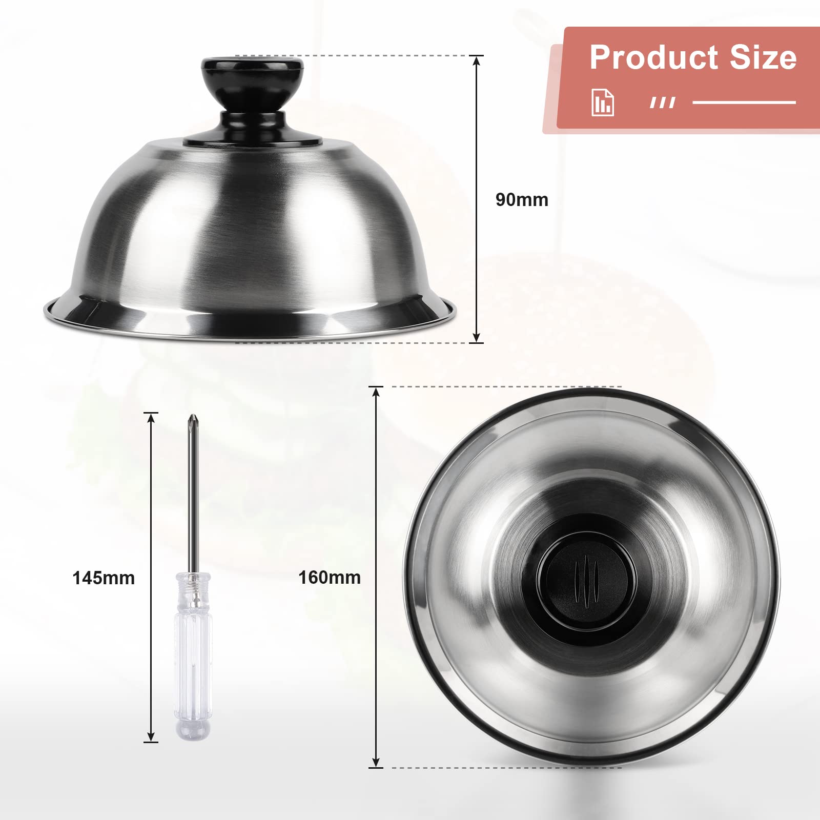 CPROSP 4X Cappa per Hamburge in Acciaio 16 * 9 cm, Cloche Acciaio per Hamburger con 1 Mini Cacciavite, Copertura per Cheeseburger per Grigliare, Formaggio, Chesesia, Sciogliere