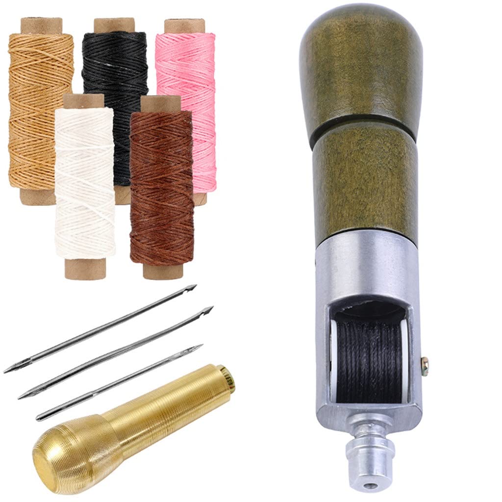 Kit de poinçon de Couture Portable, kit d'outils de réparation pour Point Manuel avec Aiguilles et Fils cirés pour Le Cuir, processus de Bricolage