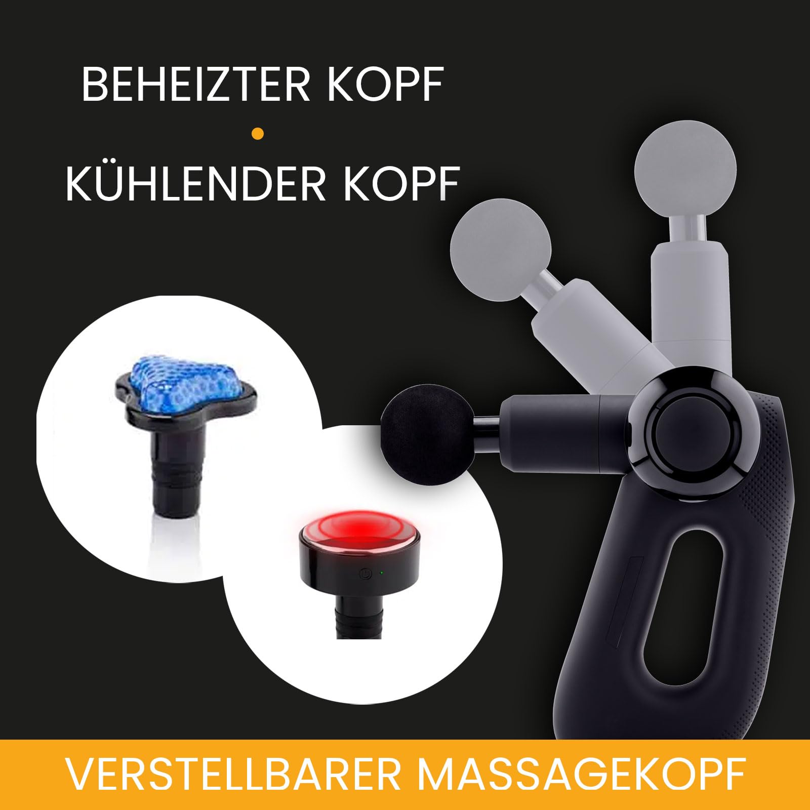 Medivon Gun TYTAN PRO Kabelloses Handmassagegerät Massage-Pistole mit beheiztem und kühlendem Massage-Kopf, 5 Arbeitsmodi 13 Massageköpfe inklusive