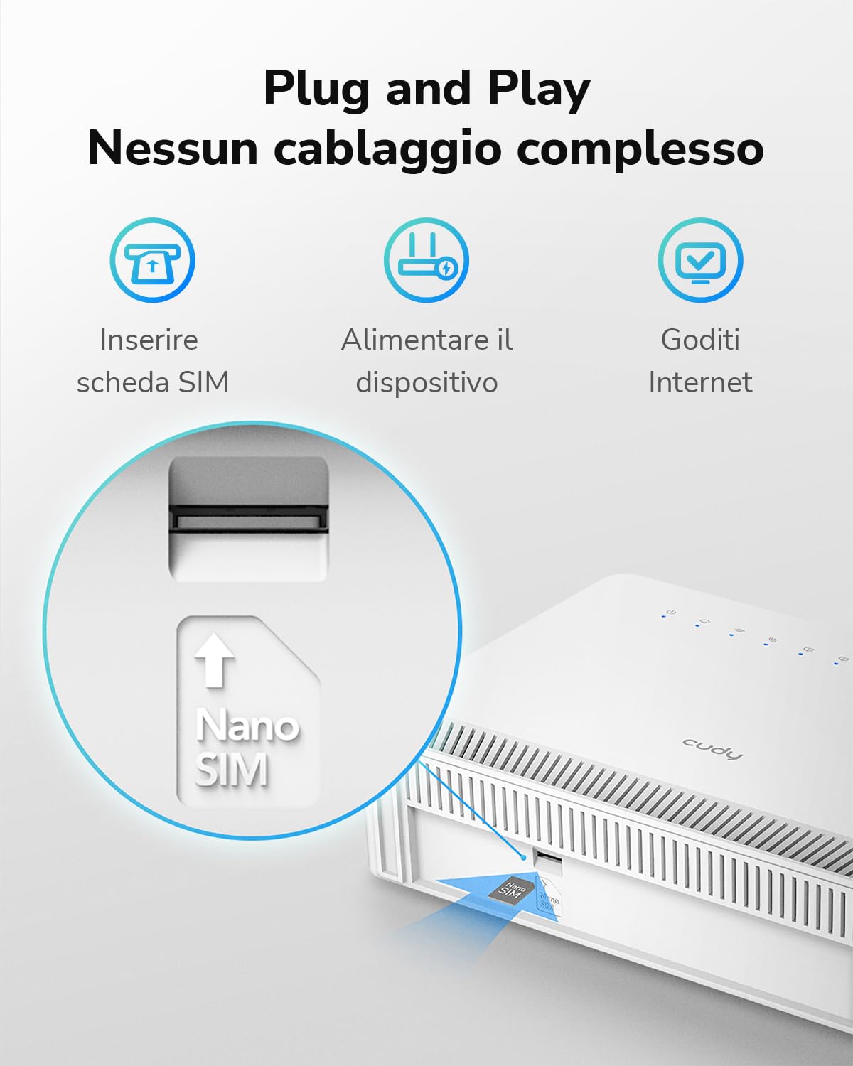 Cudy LT500E Modem Router Veloce 4G LTE Cat 4 con Slot per Scheda SIM, AC1200 WiFi, OpenVPN, Wireguard, IPsec, Client VPN, Antenne Interne, Mesh