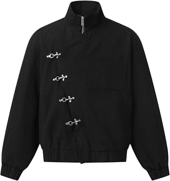 Vamtac Mens Lightweight Jackets Cotton Cropped Jacket Metal Button Vintage Slant Placket Coats With Pockets