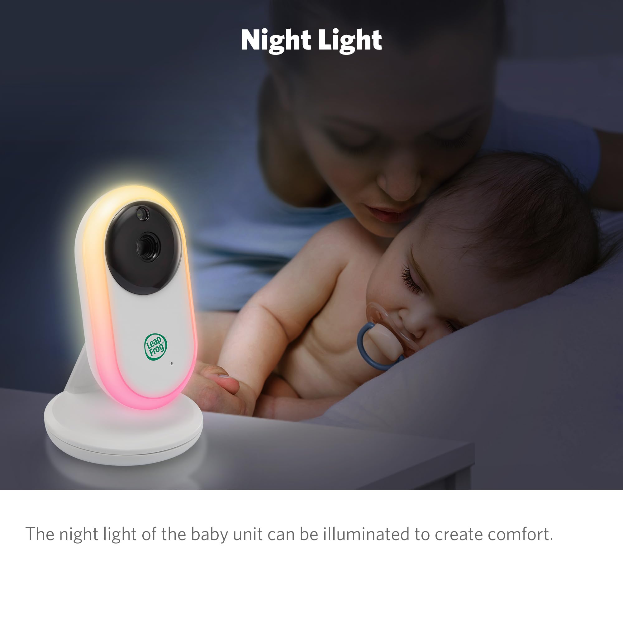 LeapFrog LF2413 Moniteur vidéo pour bébé avec caméra. Portée de 300 m, Moniteur pour bébé avec écran Couleur IPS de 2,8", Sons apaisants, Zoom 2X, capteur de température, Mode Activation du Bruit,