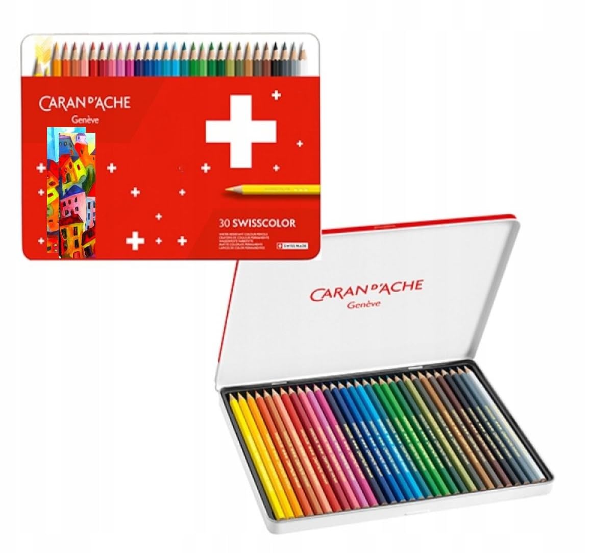 CARAN D ACHE 30 Permanent-Buntstifte und 2 Karten. Swisscolor Selection