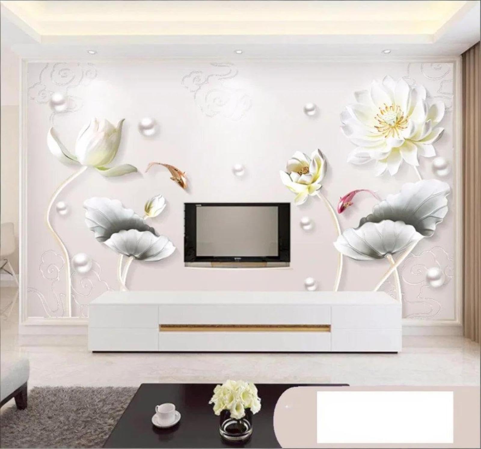 Wallpaper-3D-Xlm 400Cm×280Cm(B×H) Three Dimensional Exquisite Relief Lotus Jewellery 3D Wallpaper Easy Install Feature Office Living Room Sofa Bedroom Tv Background Wall Decoration-400Cm×280Cm