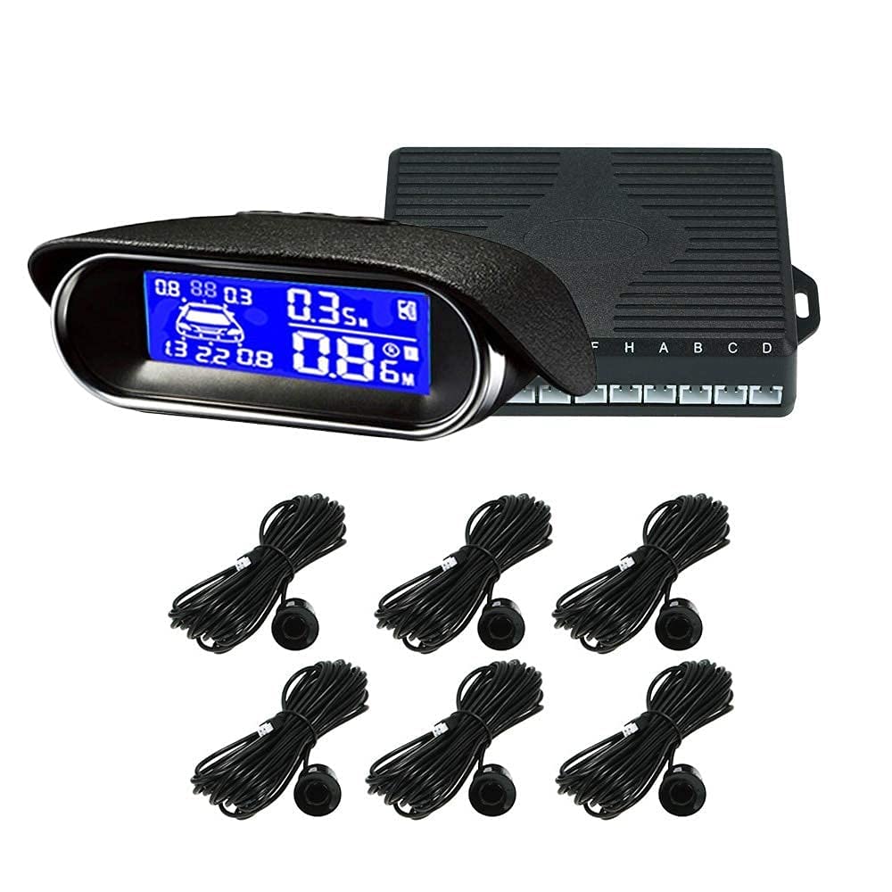 Riloer Kit de Sistema de Detección de Radar de Marcha Atrás para Coche, Pantalla LCD Digital + 6 Sensores de Marcha Atrás de Visión Trasera + Caja de Control Digital, con Mensaje de Alarma