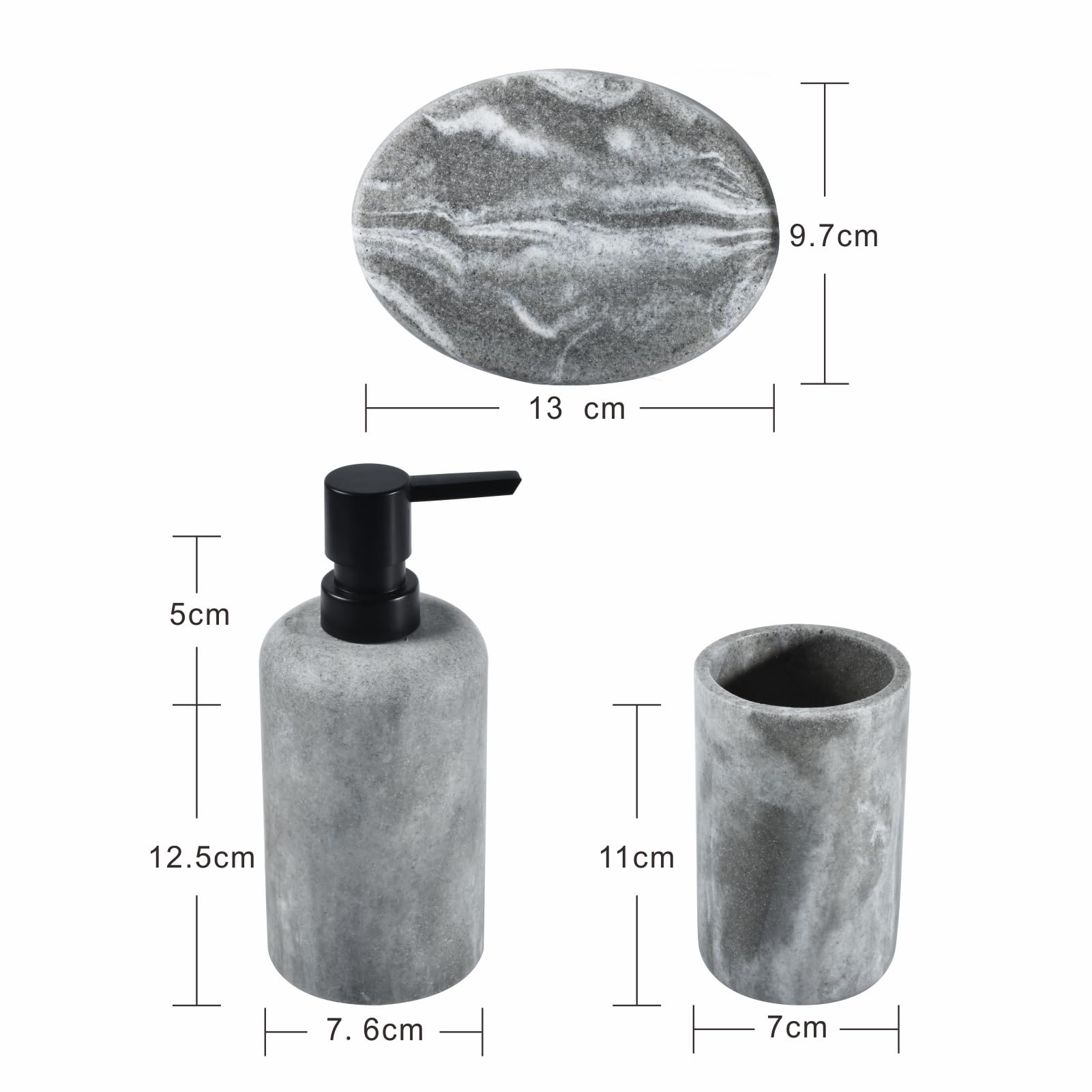 Badezimmer Set, 3 Teile Bad Set aus Seifenspender, Seifenschale u. Zahnbürstenhalter, Harz Wolken Stein Badezimmer DREI-Stück Sets