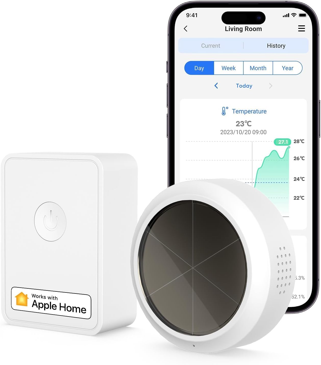 Meross WiFi Termómetro Higrómetro Inteligente, Control con App y Voz, Soporta Alerta y Notificación, Compatible con Apple HomeKit, Alexa, Google Home y SmartThings (Hub Incluido)