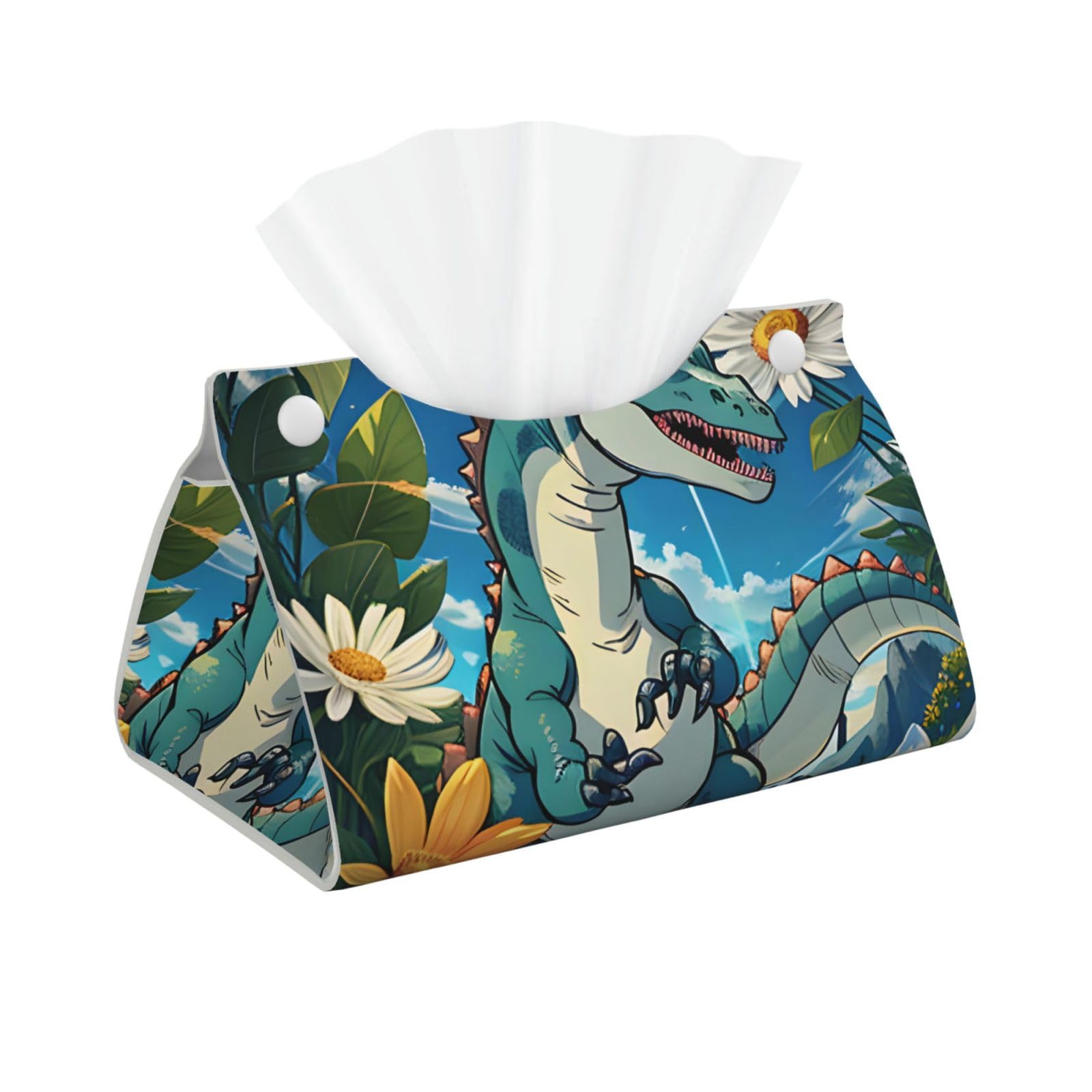 Cute Dinosaur Long Leather Tissue Box Cover-Waterproof PU Leather Tissue Holder for Bathroom, Decorative Rectangular Tissue Case