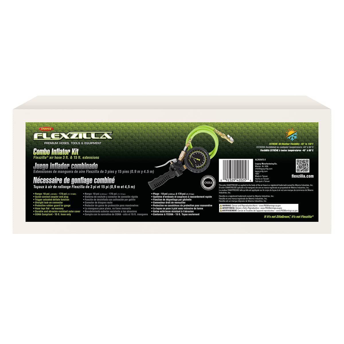 Legacy al2025fz-2 Flexzilla Gonfiatore con 3" e 15" Quick Connect Tubo, Lock-on Chuck
