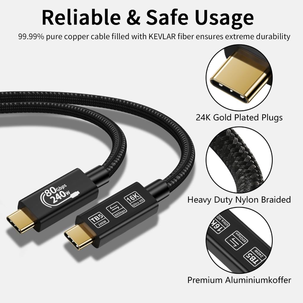 Cavo dati USB 4.0 TypeC ad alta efficienza, supporto video 16K, trasferimento dati capacità video, ricarica rapida 240 W