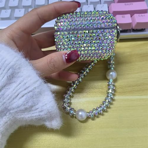 Miniatura 2 de Funda con diseño de diamantes de imitación brillantes con láser para AirPods Pro 2 con pulsera, bonita funda para auriculares con purpurina de