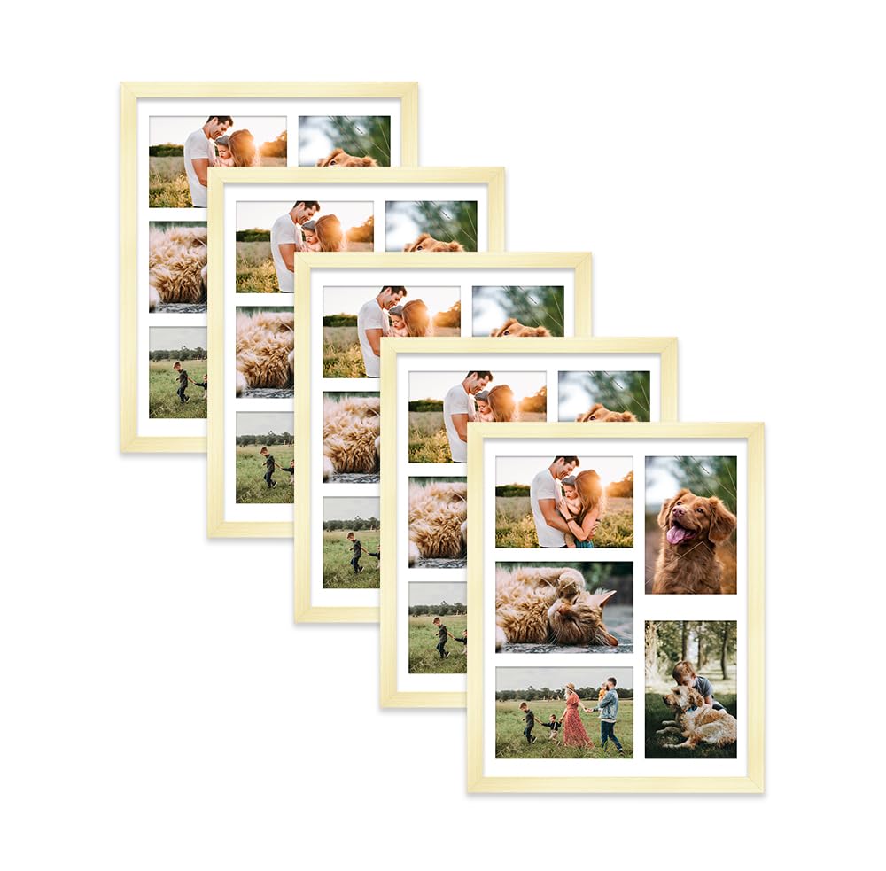 Gold Multi Photo Frame - Holds 5 x 6x4 Pictures, Family Collage Picture Frame for Wall Display, 14x11 Frame size, Set of 5 — image 1