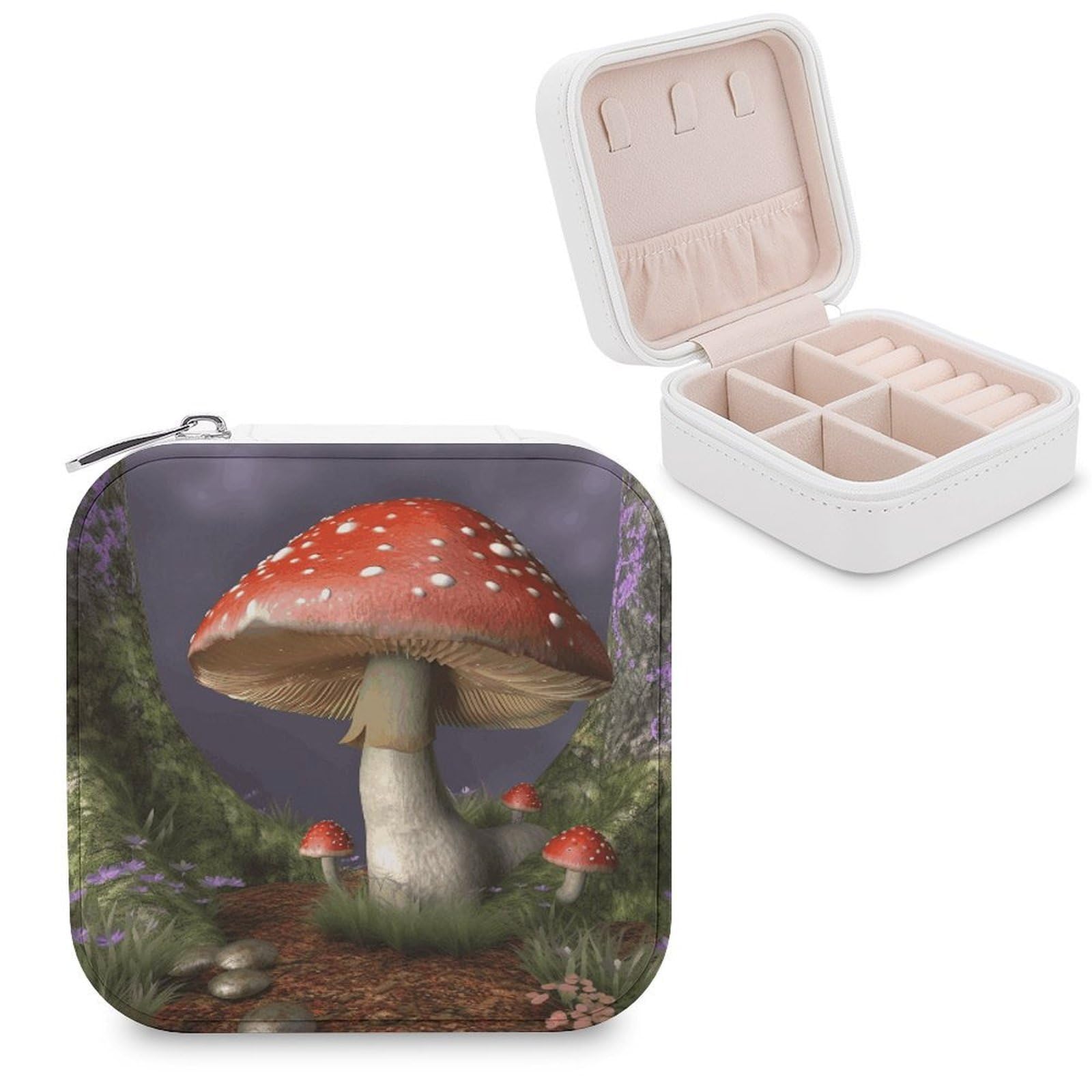 LZQPOEAS Mushroom Jewelry Box, PU Patterned Storage Case, Portable Travel Jewelry Organizer Box for Storing Rings, Pendants, Earrings, Necklaces, And Women's Specialized