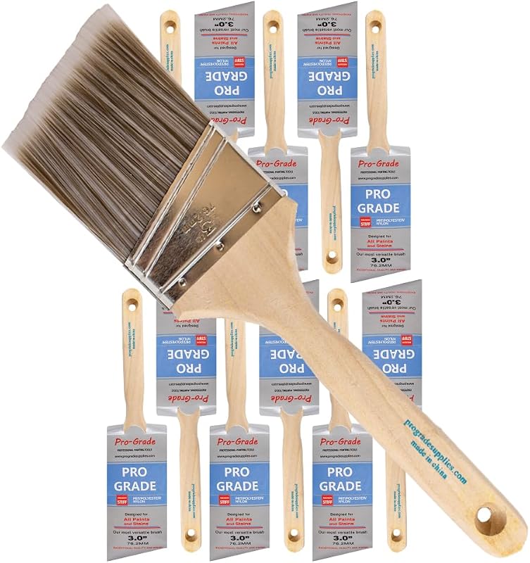 Pinceles para pintar, pincel angular de 3 pulgadas, paredes y molduras, paquete de 12 | Trabajos de faja, corte y detalle | Muebles, armarios y puertas | Interiores y exteriores | Látex, aceite y tintes | Cerdas medianamente duras