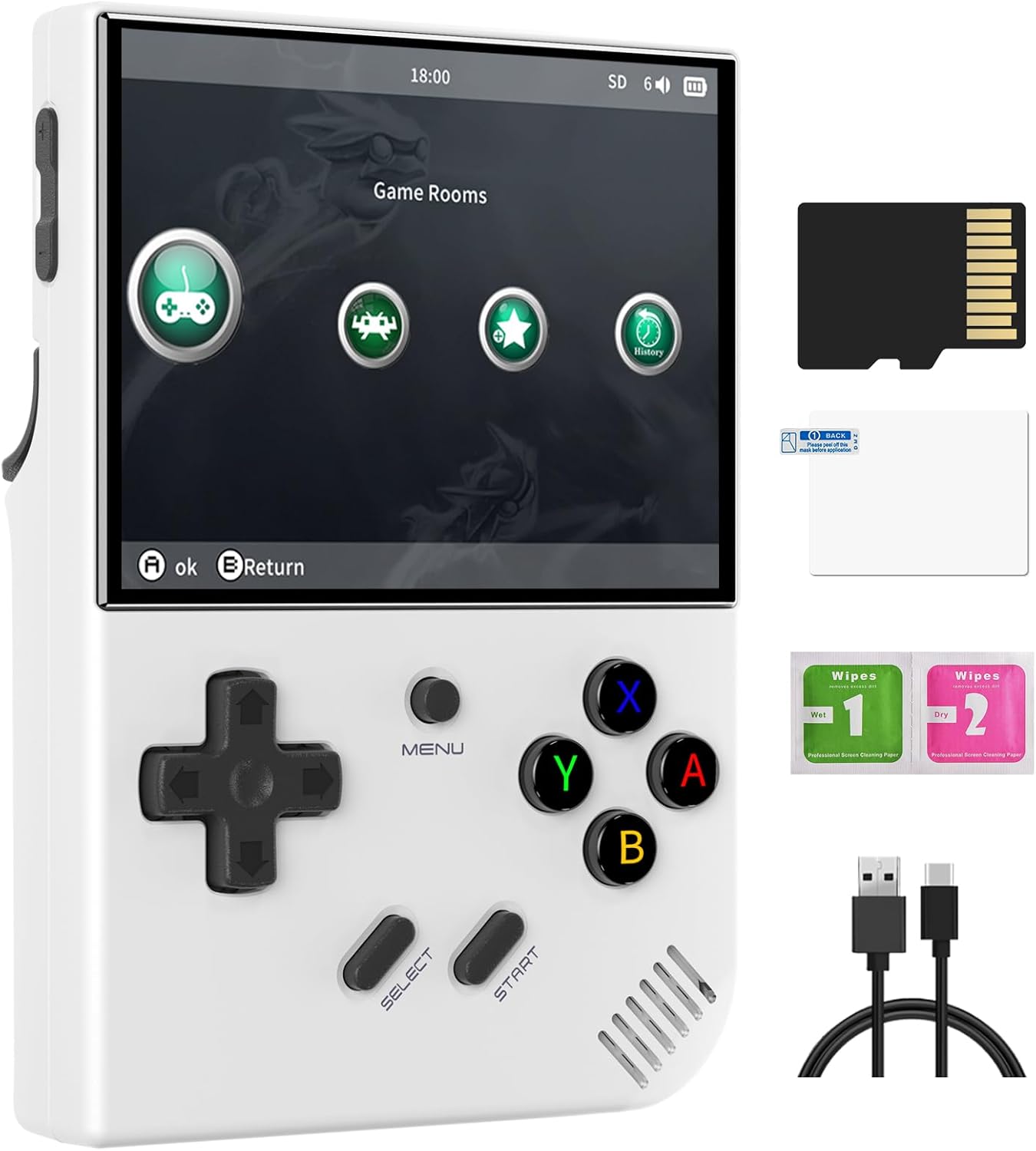 RG35XX Plus Retro Video Handheld Game Console 3.5 in IPS Screen Linux OS 64G TF Card with 5500 Classic Games Built-in 3300mAH Battery Compatible with 5G WiFi and Bluetooth 4.2(White) - Amazon product rated Grade D