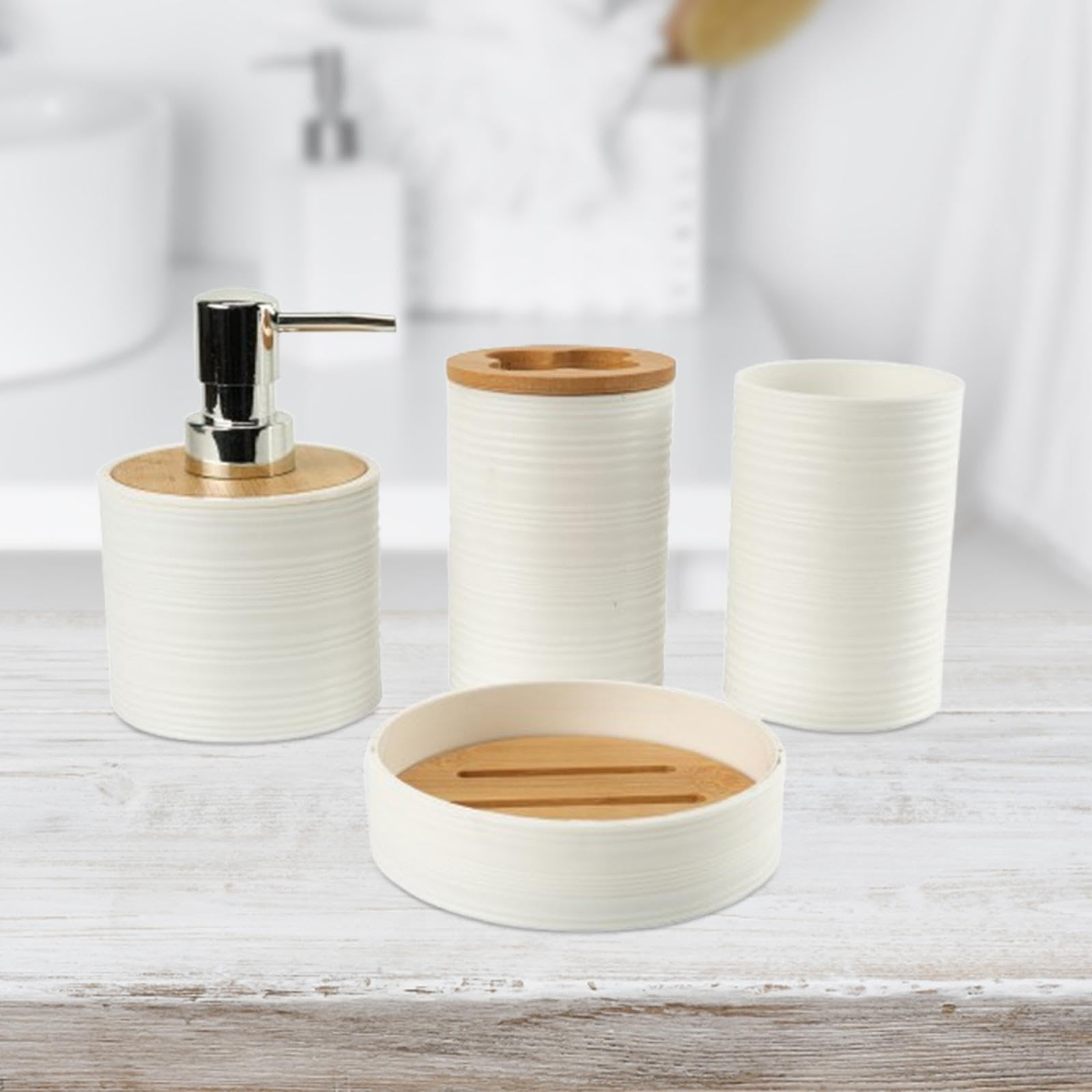 Baoblaze Ensemble d'accessoires de Salle de Bain 4 pièces, Ensemble Complet d'accessoires de Bain, décoration de Salle de Bain, Porte-Brosse à Dents, gobelet, Blanc