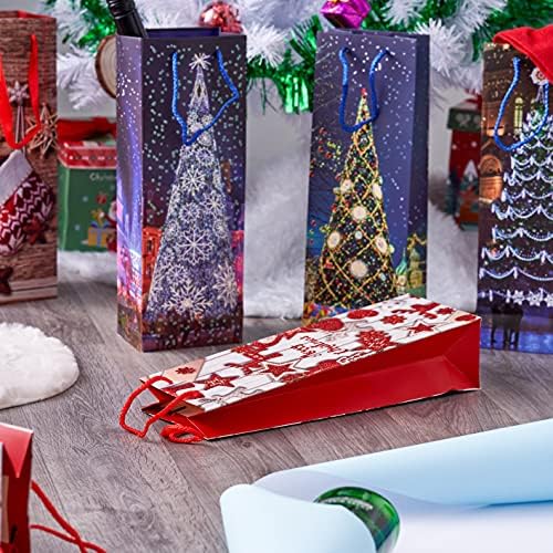 THE TWIDDLERS - 12 Christmas Wine Bottle Gift Bags Sturdy Paper & Strong Handles, Perfect for Xmas Parties & Presents