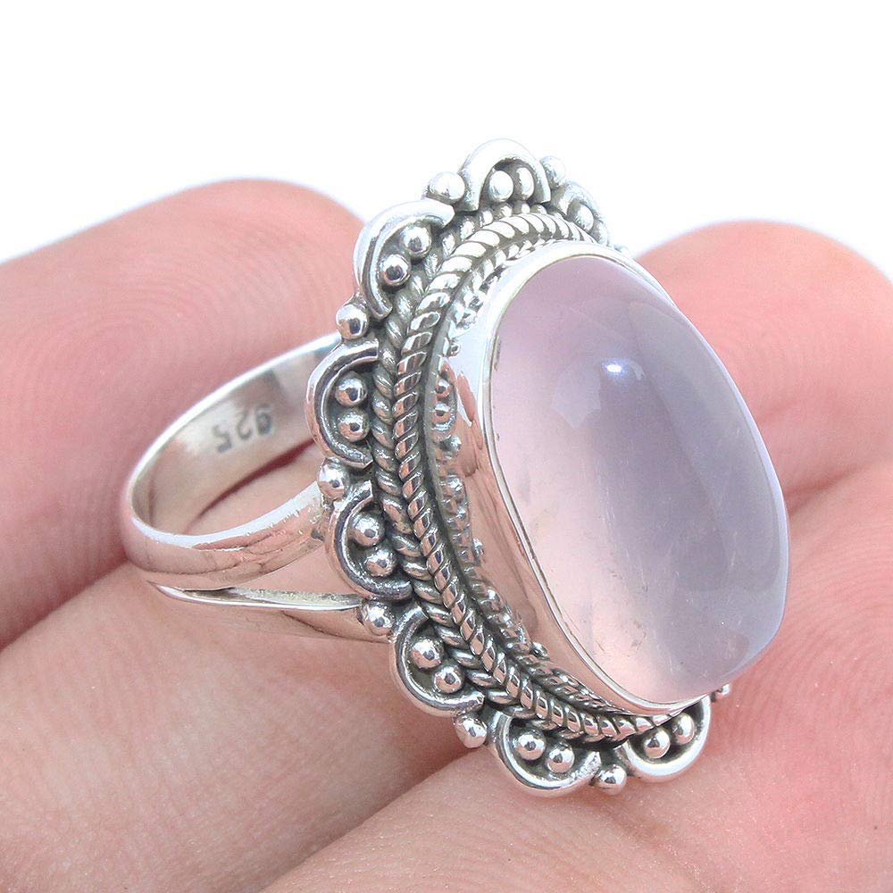 Rosenquarz Edelstein 925 Sterling Silber Stilvoller Atemberaubender Fancy Ring Attraktiver Schmuck Geburtstag Muttertagsgeschenk (Rosenquarz, Größe 7)