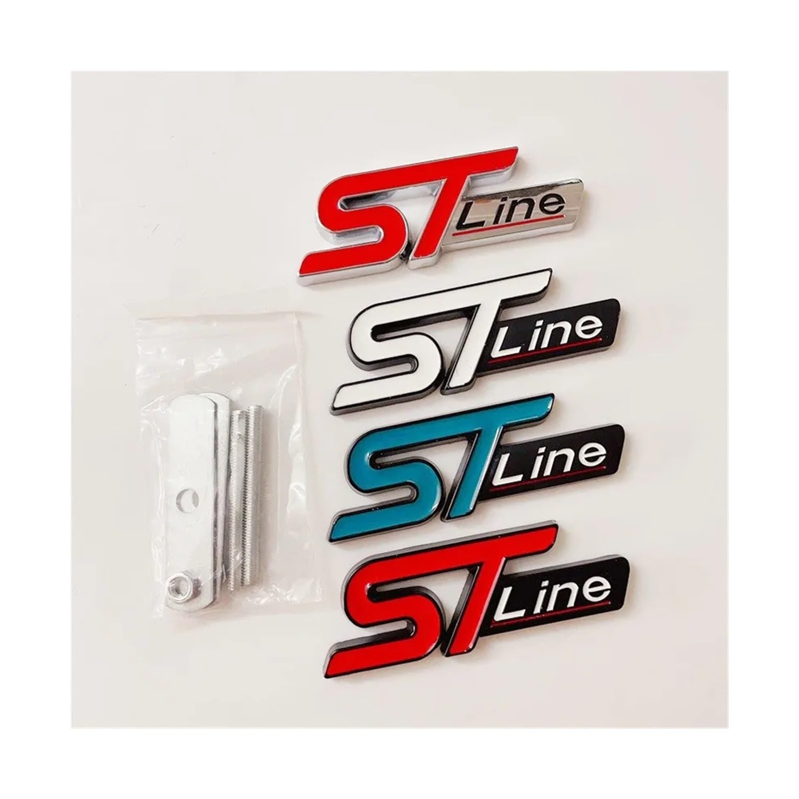 EKHNMTCM Logo Métallique 3D For Calandre Avant De Voiture, Emblème ST Line Compatible Avec Les Modèles MK3, MK2, MK4, S Max, Fiesta, ST Line