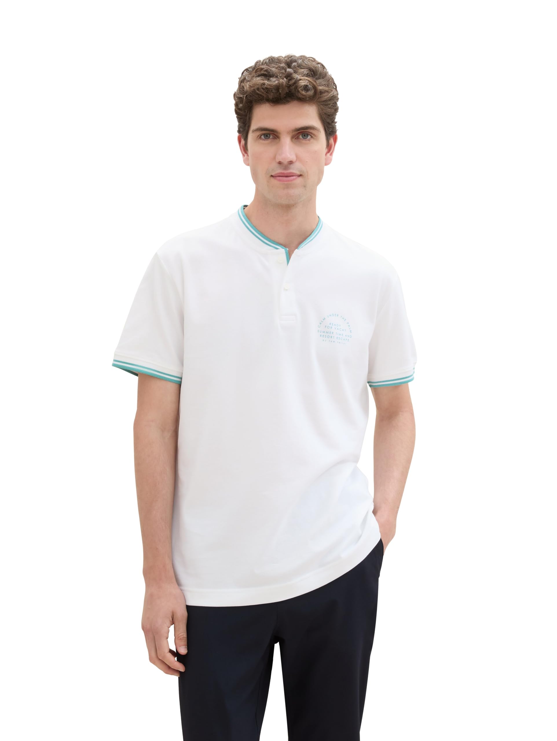 TOM TAILOR Men's Basic Pique Polo Shirt with Stand-Up Collar