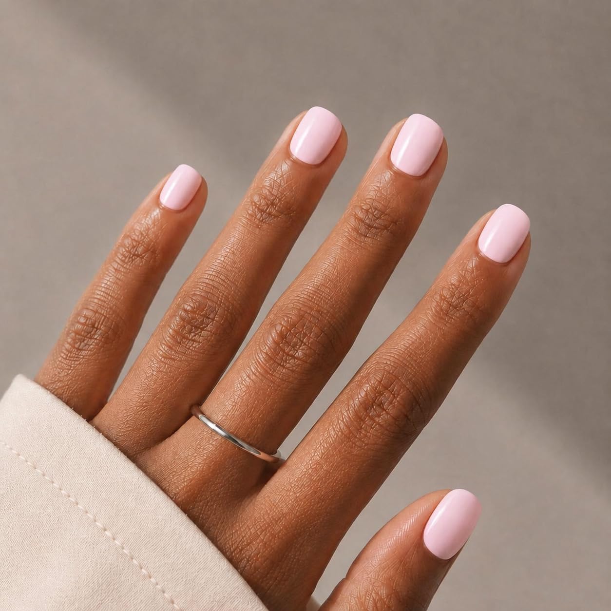 Handmade Short Squoval Press On Nails, Milky Blush Pink Fake Nails