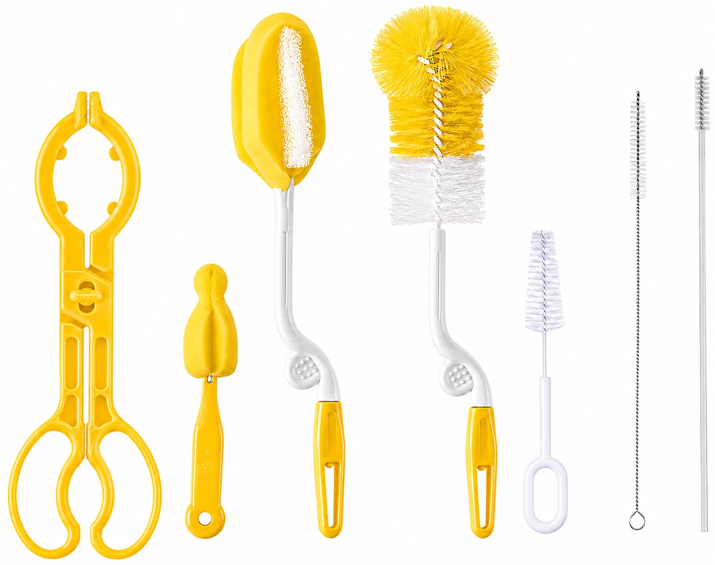 GLMAXY 7 Pcs Baby Milk Bottle Nipple Straw Brush Sponge BPA Free PP Cleaning Brush Cleaner Bottle Tong-image-48